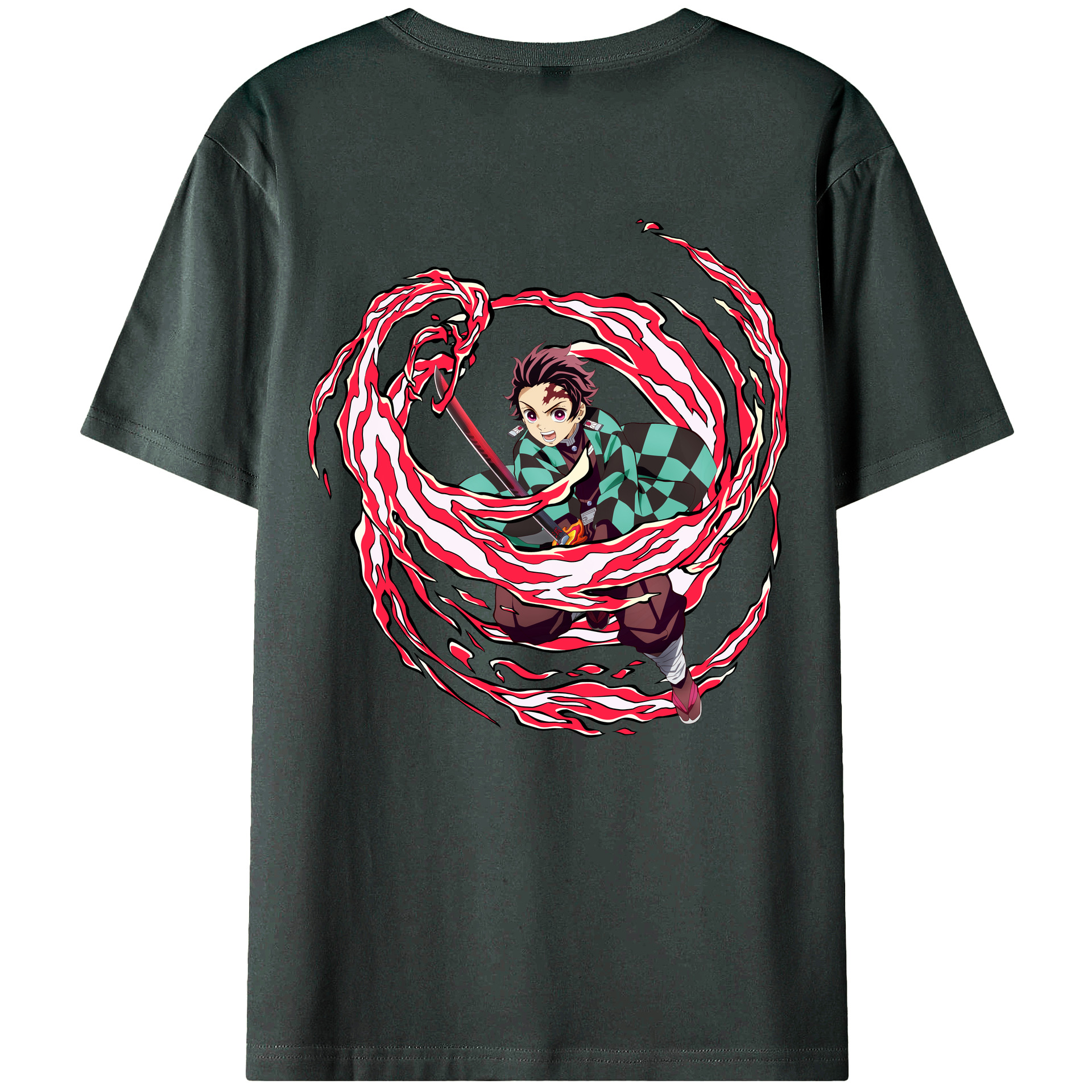 （画像用） 鬼滅の刃 竈門 炭治郎／かまど たんじろう Kamado Tanjirou 綿100％ メンズ半袖Tシャツ（バックプリント） 通気性